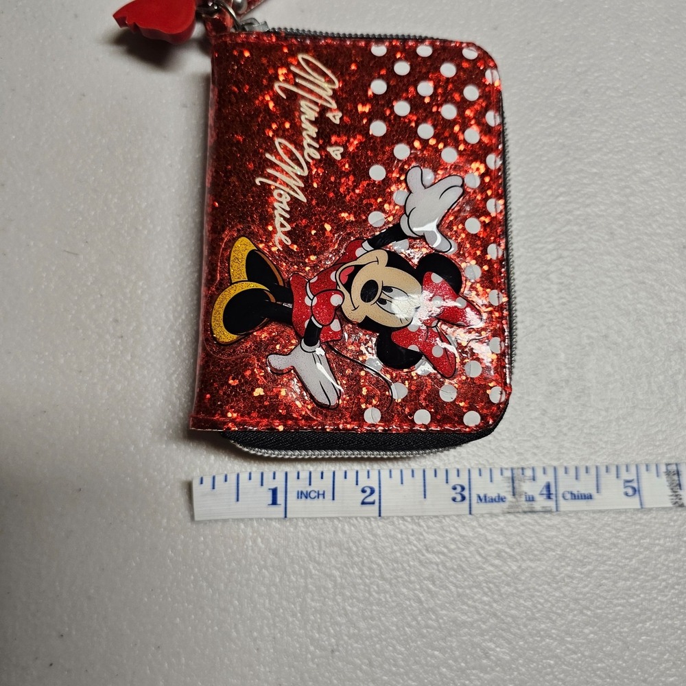 Disney Minnie Mouse Red‎ Glitter Polka Dot Zip Around Wristlet Wallet Hong Kong - Picture 10 of 10